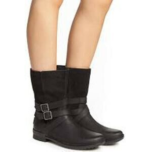 New Ugg Lorna Waterproof Bootie Black Suede Leather Buckle Boots Size 7